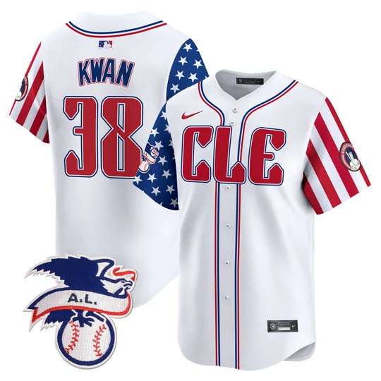 Men's Cleveland Guardians #38 Steven Kwan White 2024 Fourth Of July Vapor Premier Limited Stitched Baseball Jersey Men's Cleveland Guardians #38 Steven Kwan White 2024 Fourth Of July Vapor Premier Limited Stitched Baseball Jersey